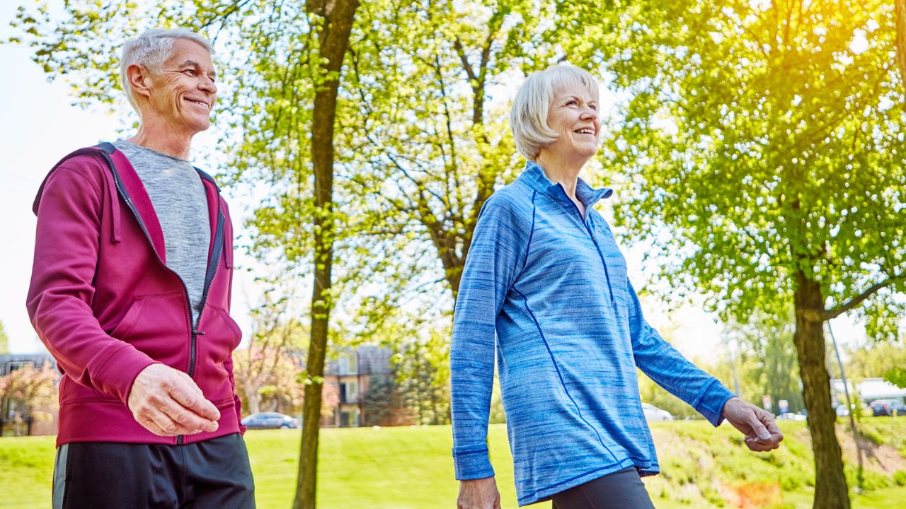 seniors taking a walk outside
